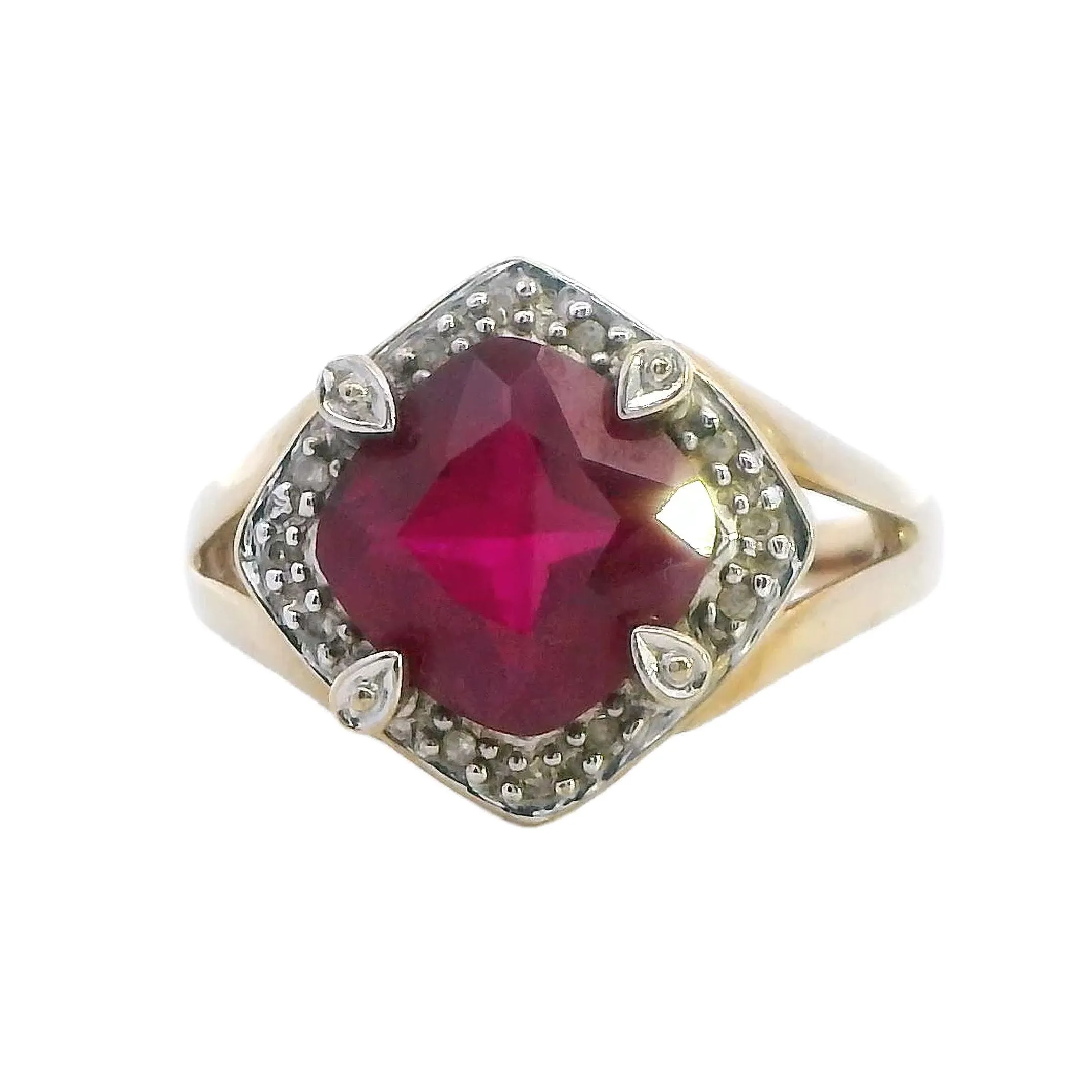 Elegant 9ct Yellow Gold Ruby and Diamond Ring