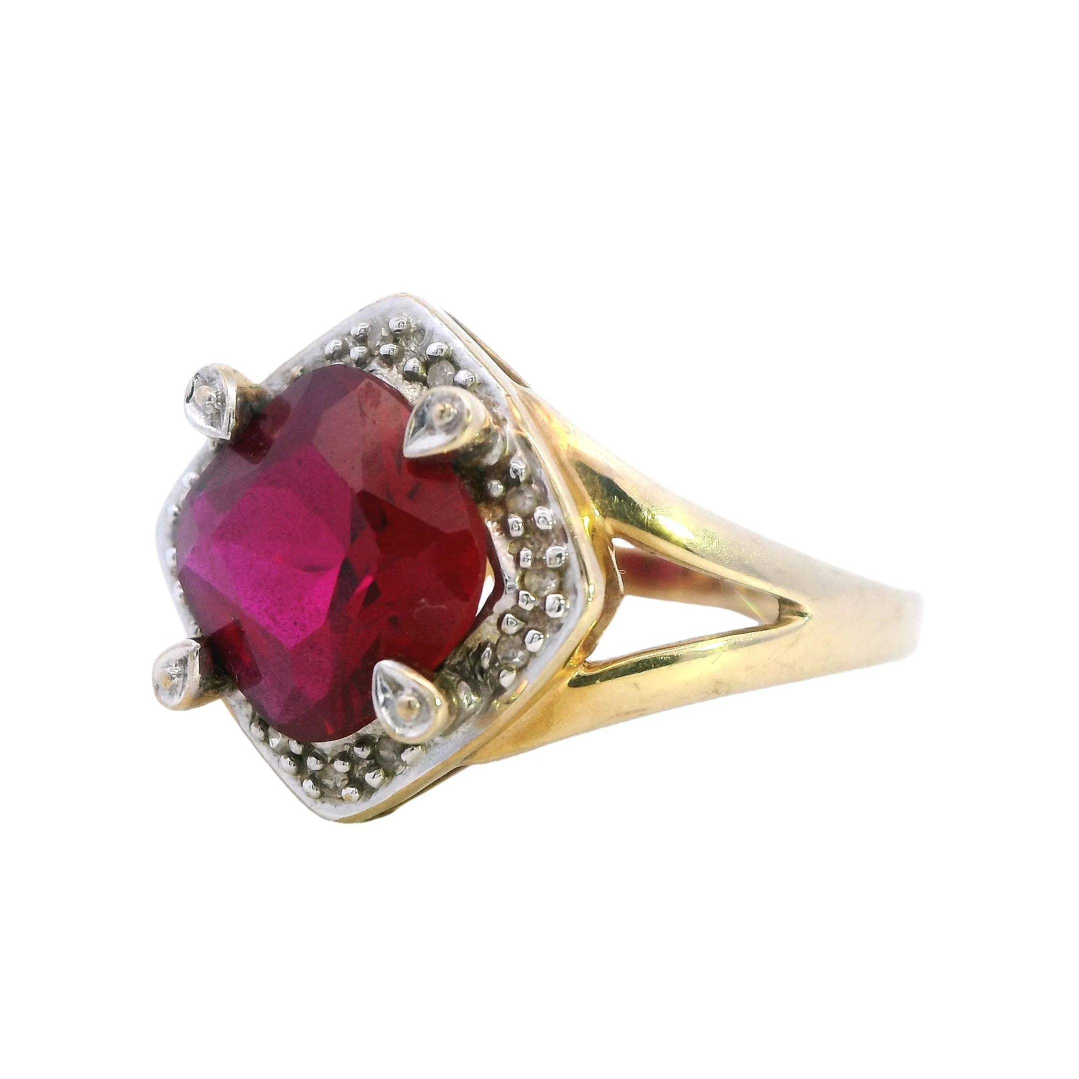 Elegant 9ct Yellow Gold Ruby and Diamond Ring