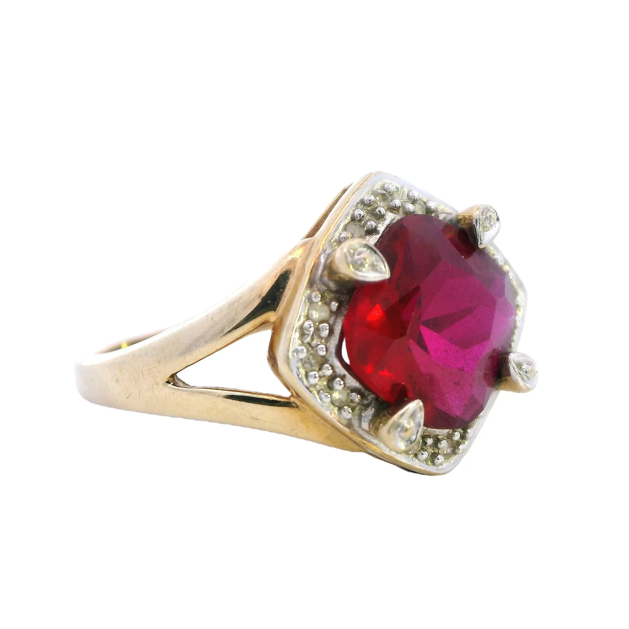 Elegant 9ct Yellow Gold Ruby and Diamond Ring