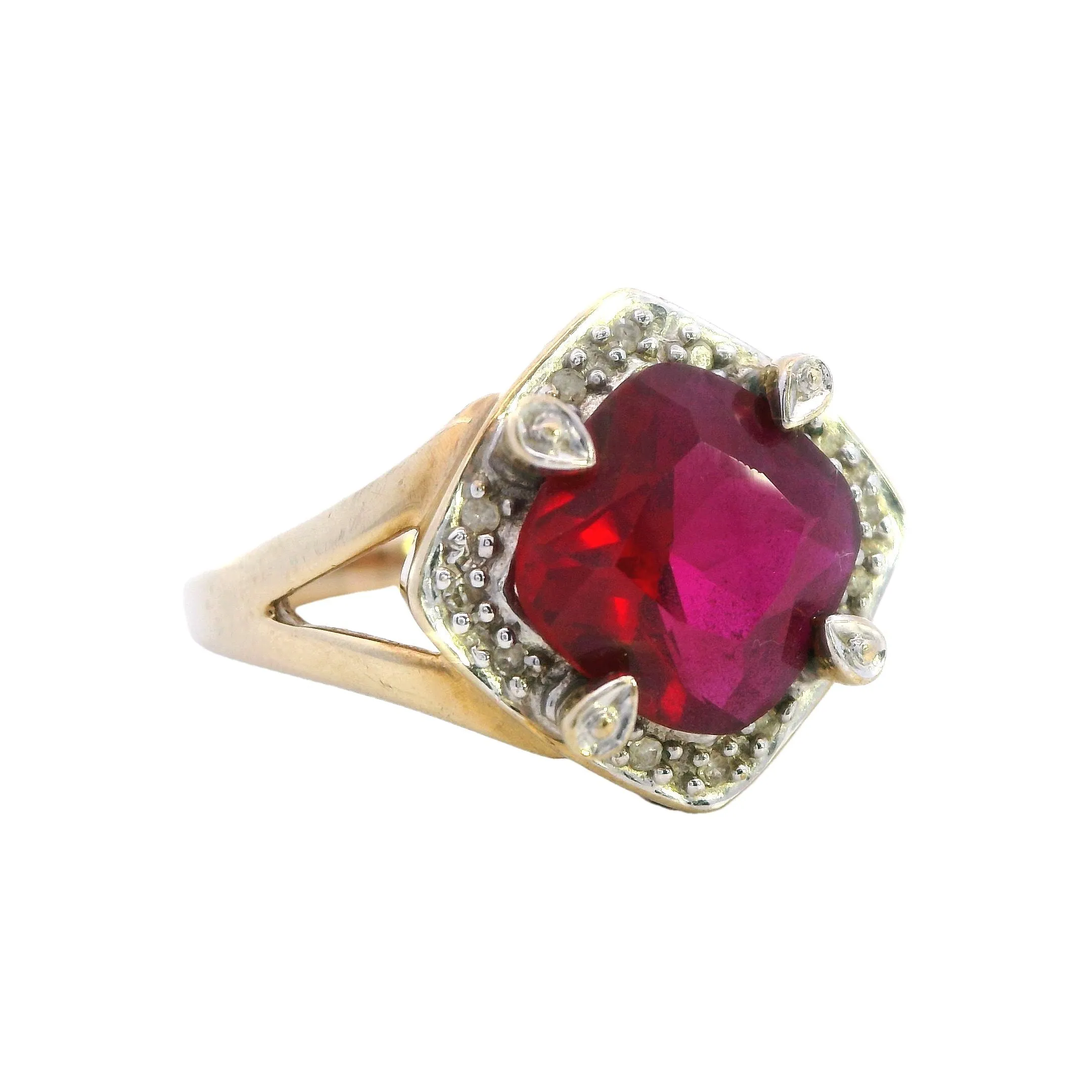 Elegant 9ct Yellow Gold Ruby and Diamond Ring