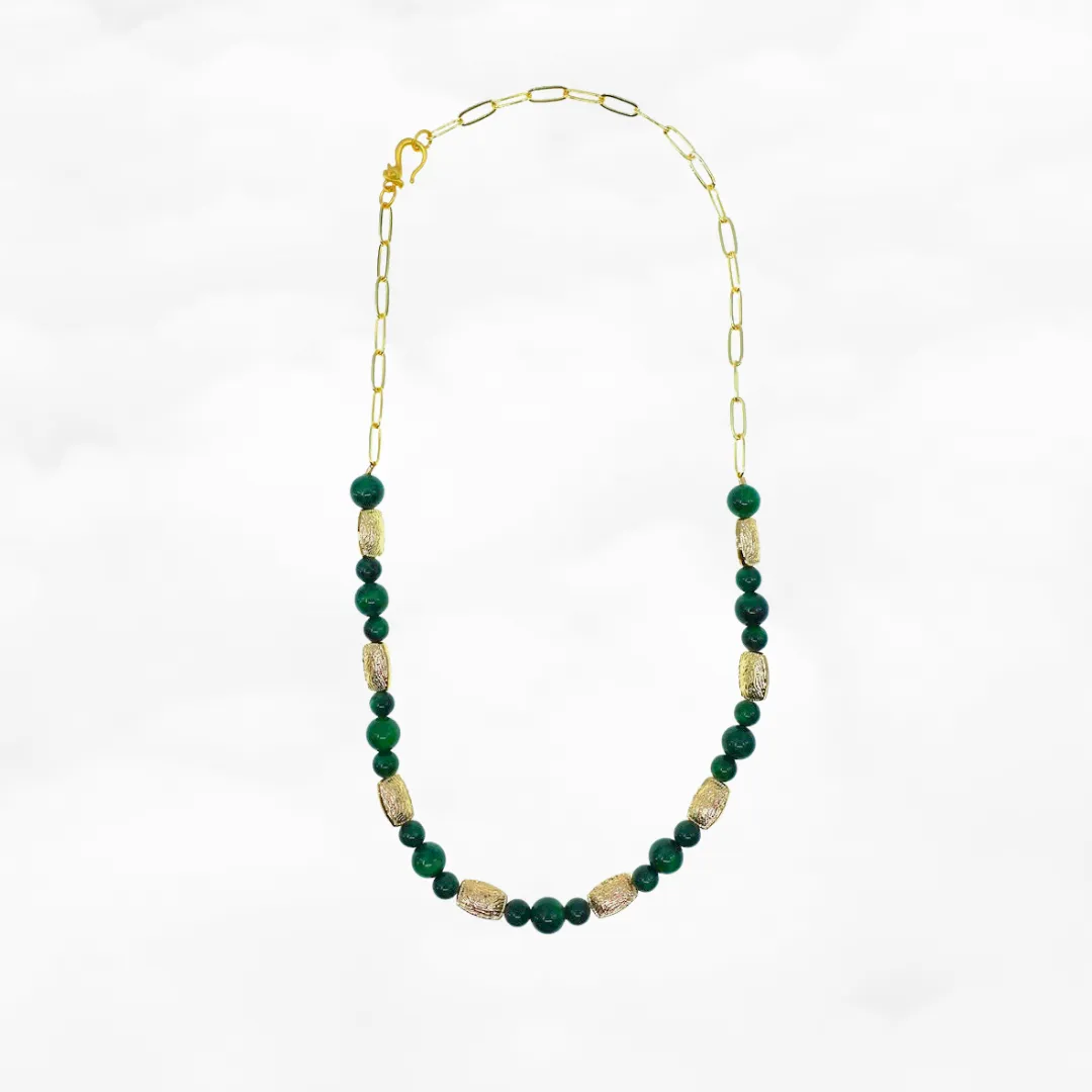 Elf Forest Wood Pattern Jade Necklace Gold