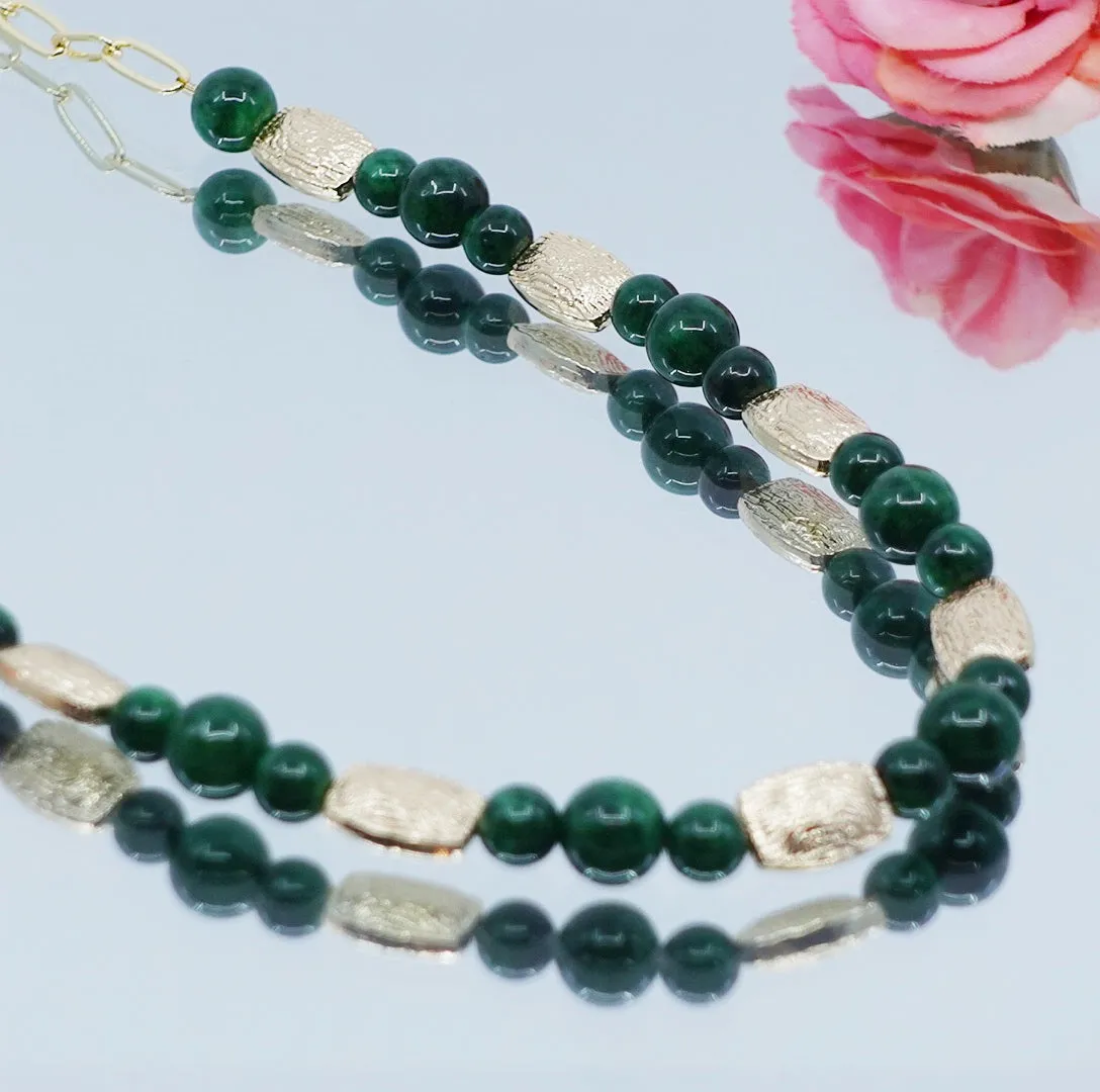 Elf Forest Wood Pattern Jade Necklace Gold