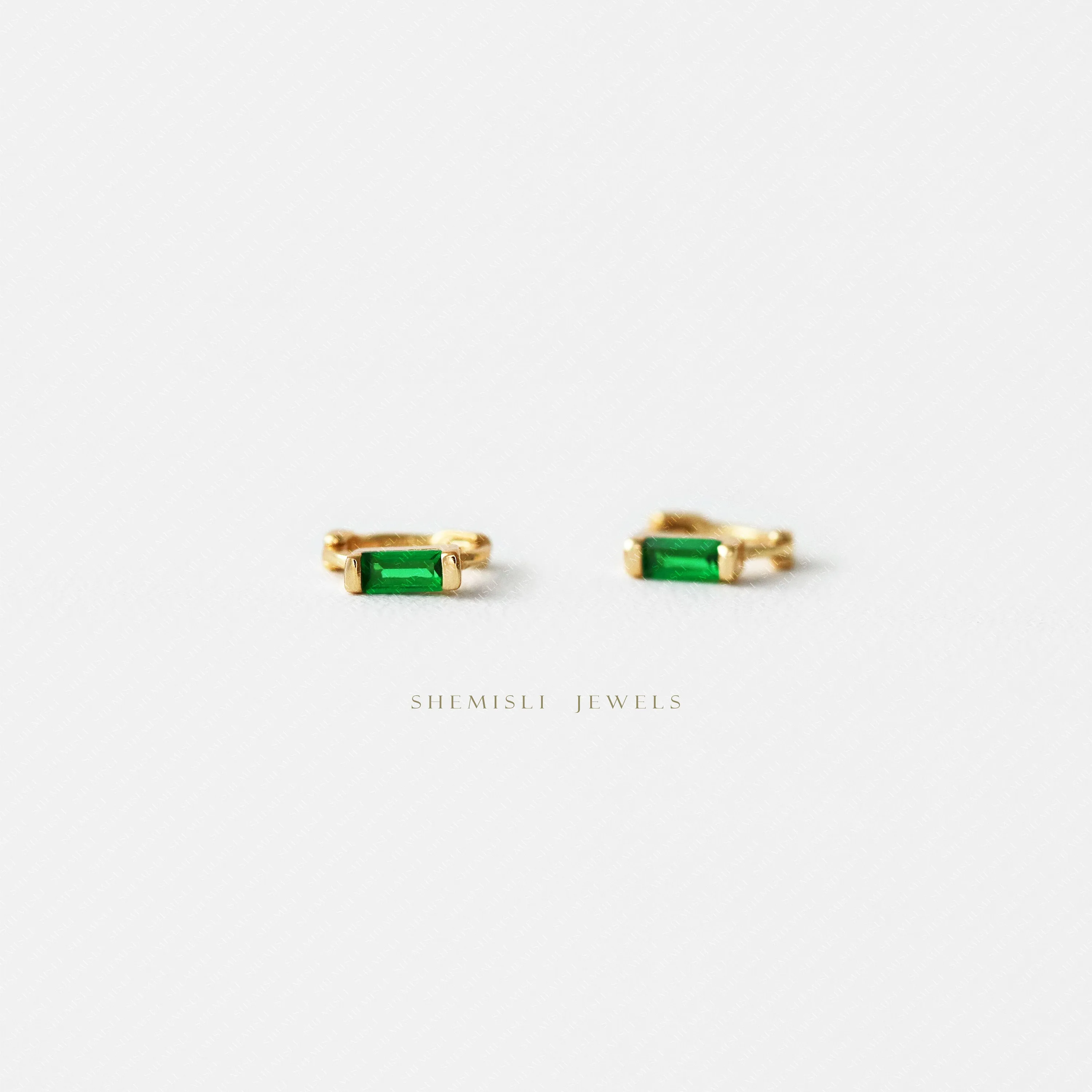 Emerald Baguette Helix Hoop Earrings, Huggies, Unisex, Gold, Silver SHEMISLI - SH169, SH321, SH322