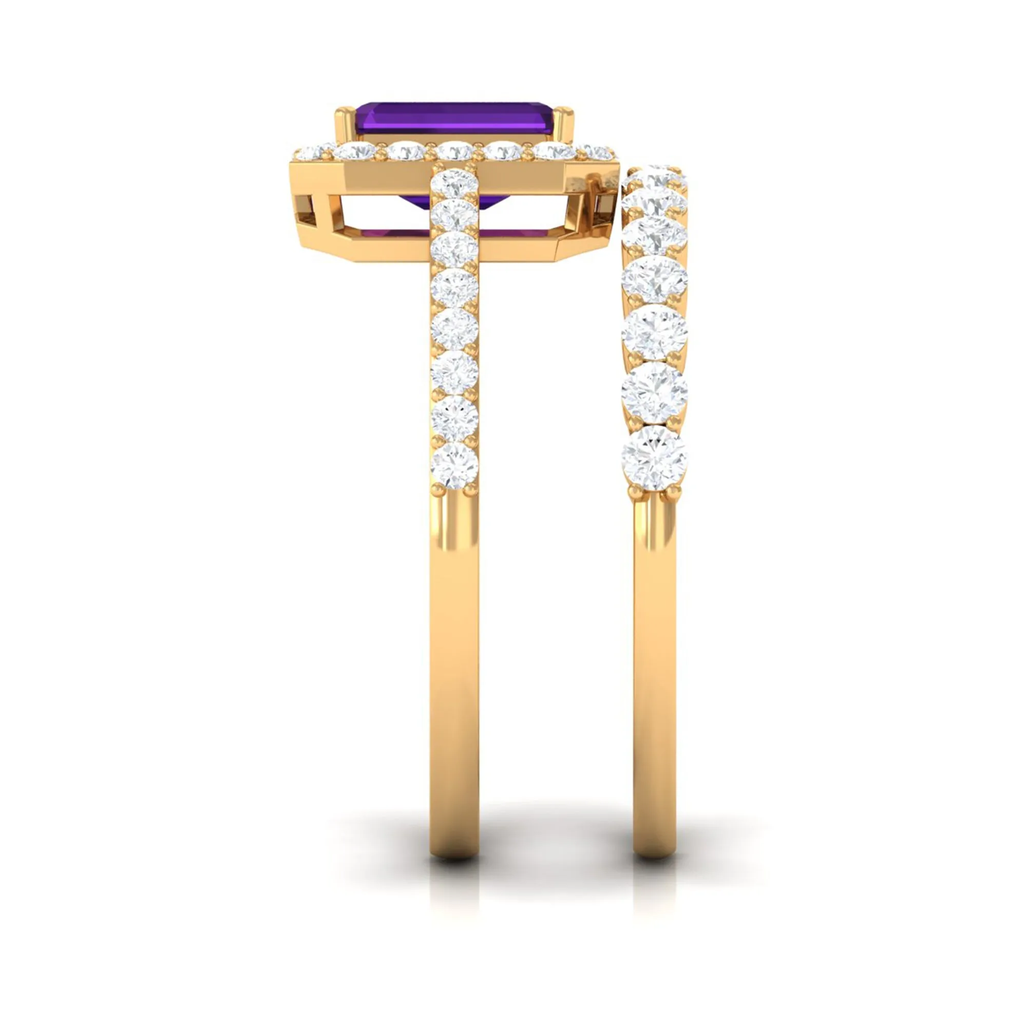 Emerald Cut Amethyst and Moissanite Stackable Ring Set