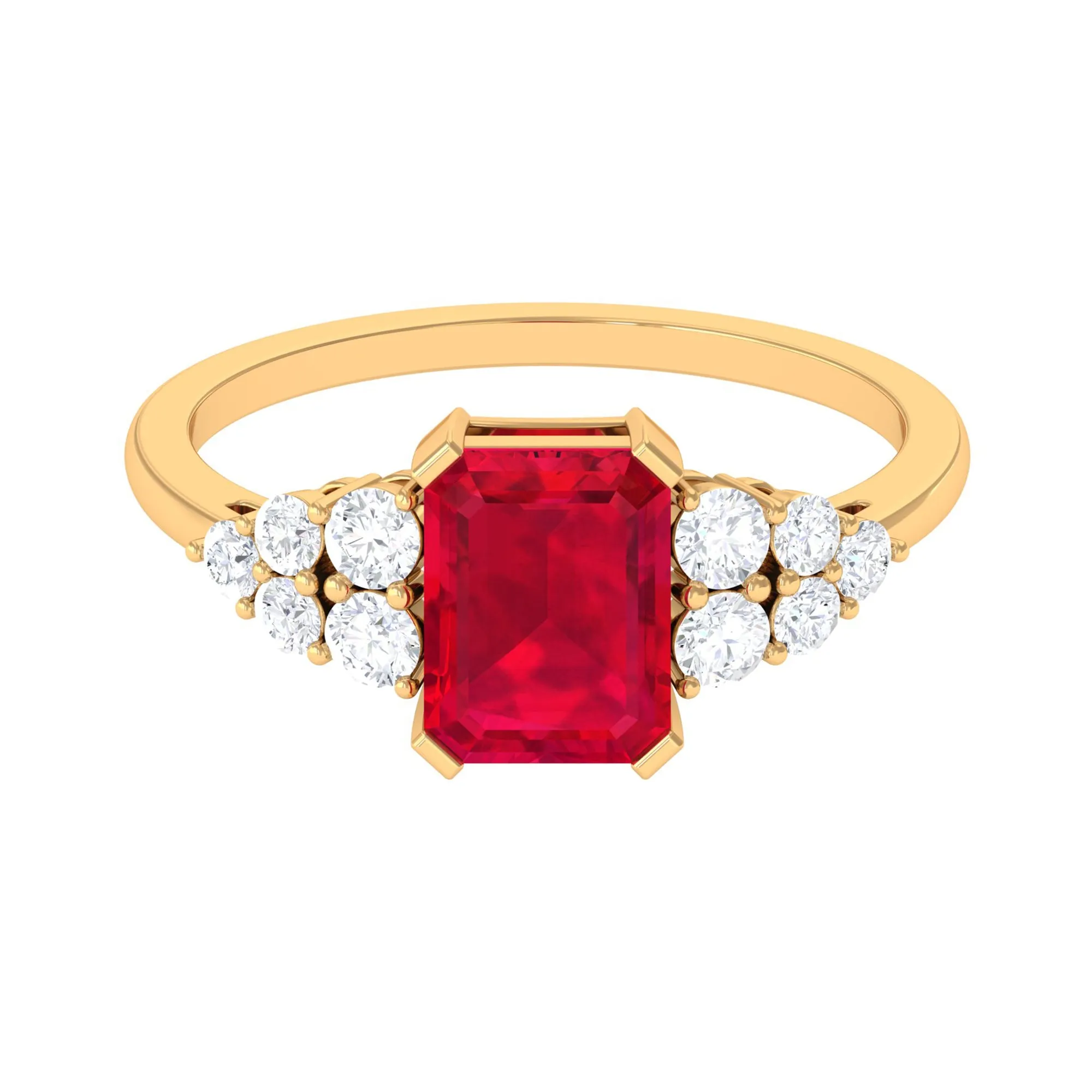 Emerald Cut Created Ruby and Diamond Designer Engagement Ring