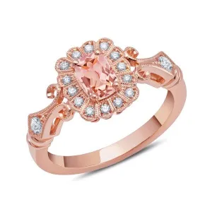 Emerald Cut Morganite Halo Engagement Ring