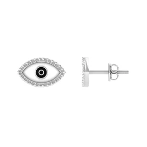 Enamel Evil Eye Gold Stud Earrings with Milgrains