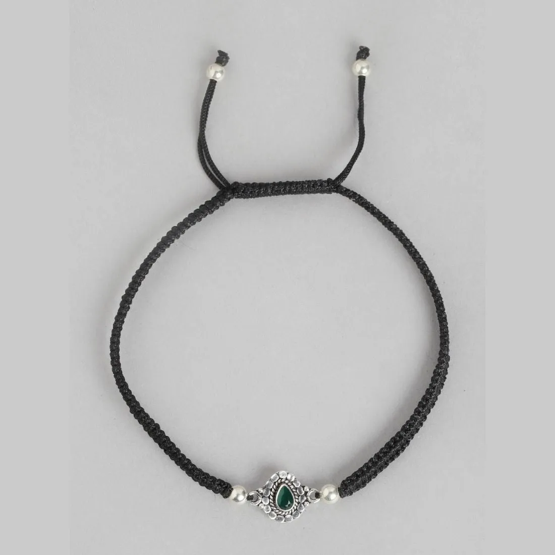 Enchanting Elegance 925 Sterling Silver Green Cubic Zirconia Anklet with Black Thread