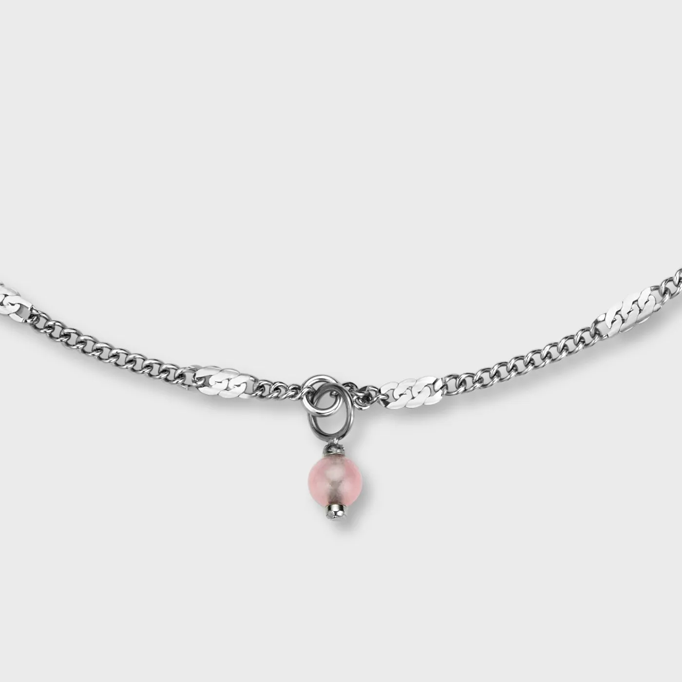 Essentielle Anklet Rose Quartz Bead, Silver Colour