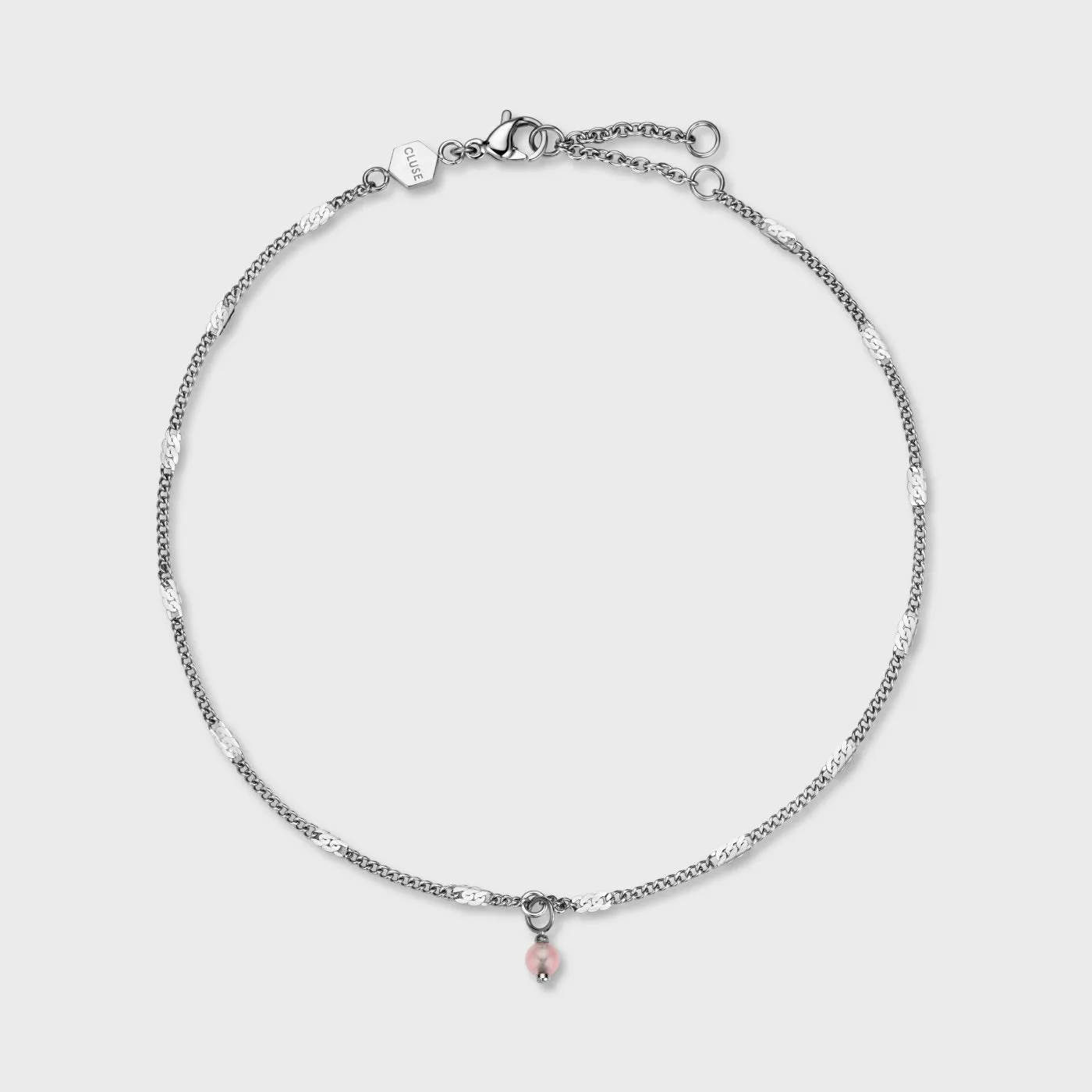 Essentielle Anklet Rose Quartz Bead, Silver Colour