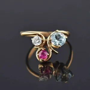 Estate Topaz Ruby Quartz 14K Gold Tiara Crown Ring