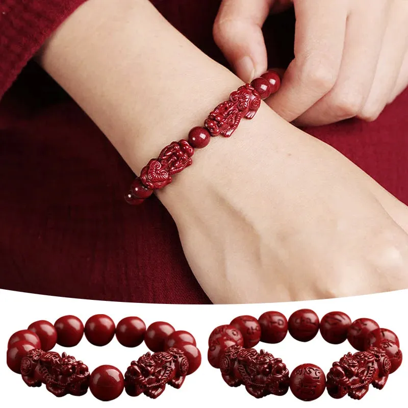 Feng Shui Pixiu Cinnabar Bracelet Good Fortune Lucky Pi Xiu Buddha Bracelet