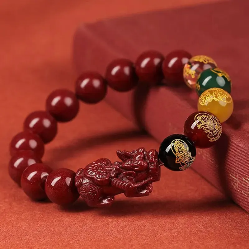 Feng Shui Pixiu Cinnabar Bracelet Good Fortune Lucky Pi Xiu Buddha Bracelet