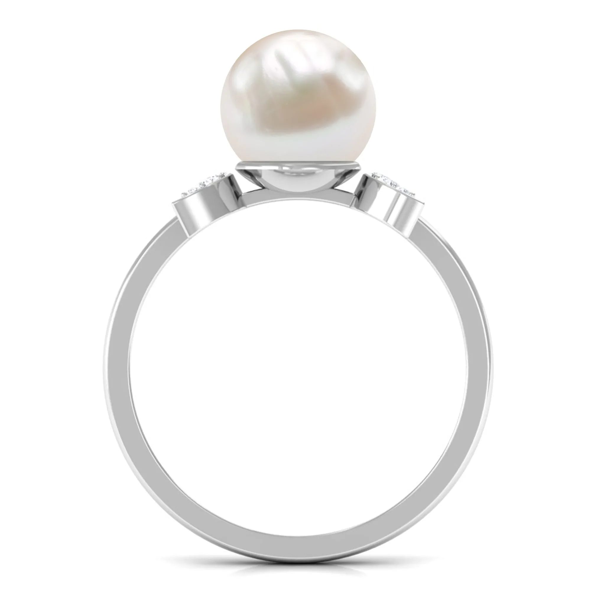 Freshwater Pearl and Diamond Designer Engagement Ring