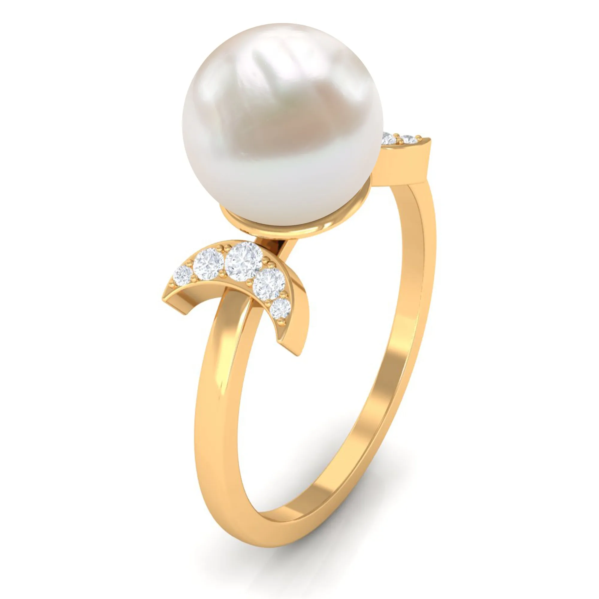 Freshwater Pearl and Diamond Designer Engagement Ring