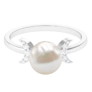 Freshwater Pearl and Diamond Designer Engagement Ring