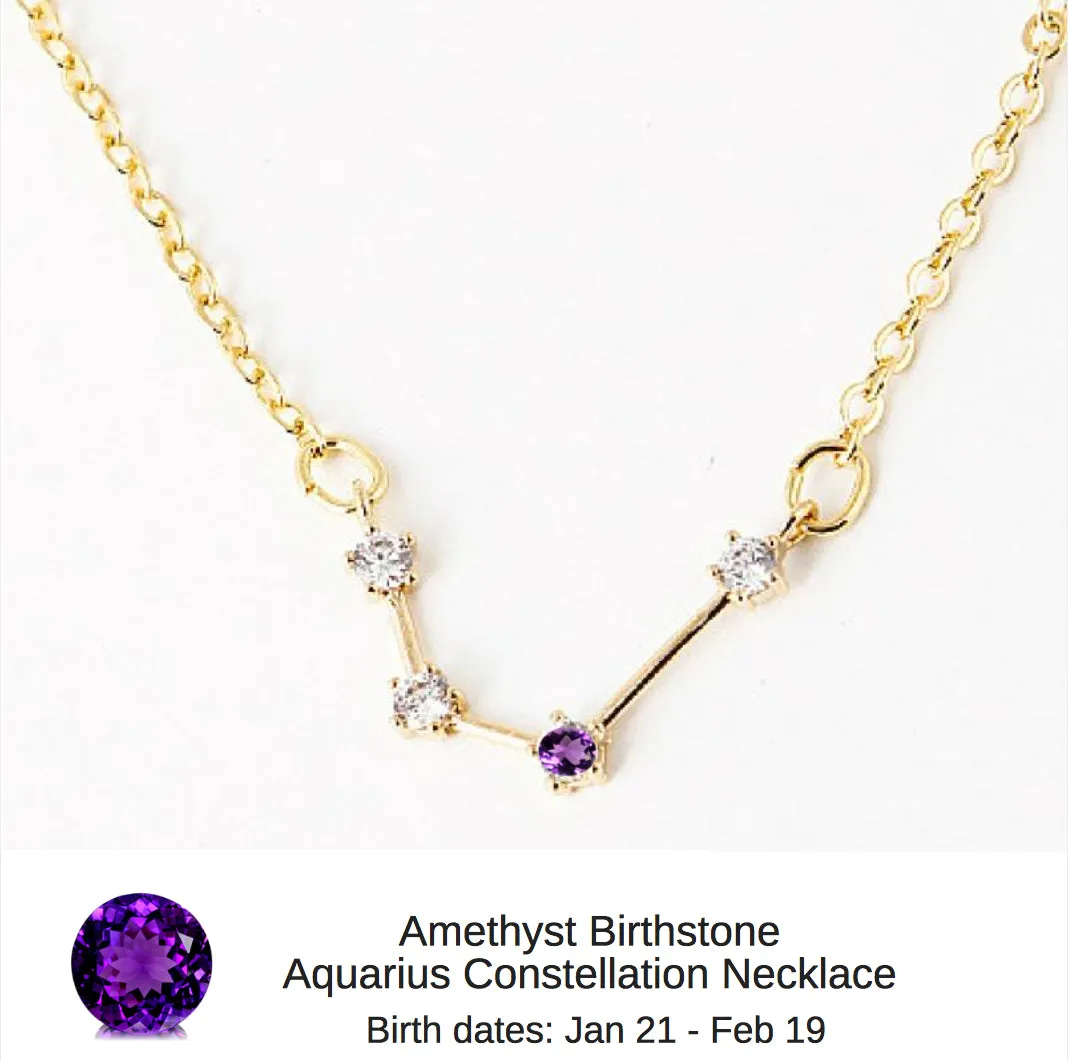 Gemini Constellation Zodiac Necklace with Light Amethyst Birthstone - "Star Candy"