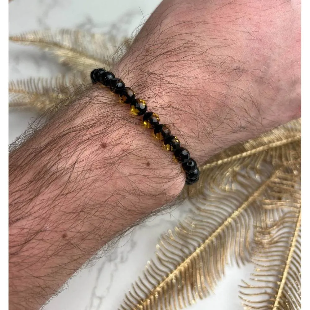 Genuine Faceted Baltic Amber Elasticated Beaded Bracelet for Men / Unisex - FACB