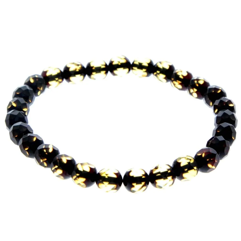 Genuine Faceted Baltic Amber Elasticated Beaded Bracelet for Men / Unisex - FACB