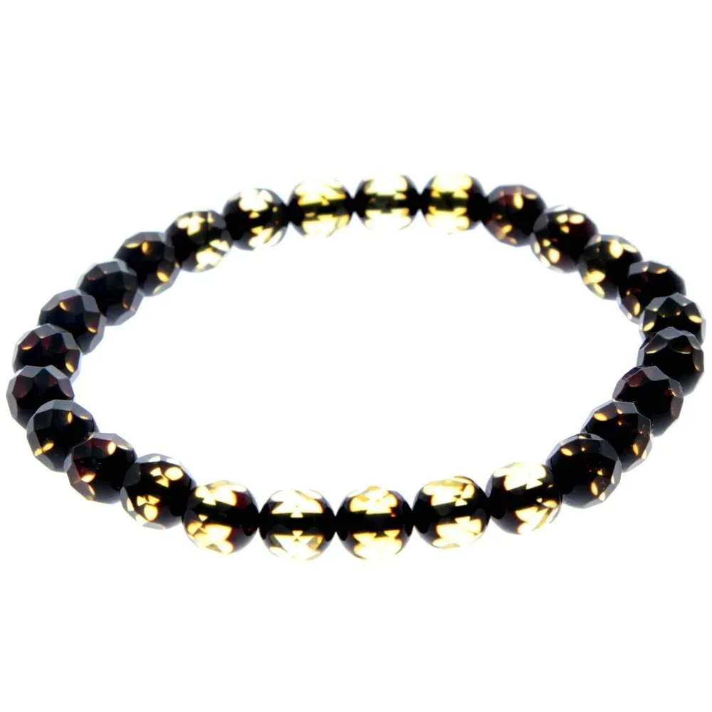 Genuine Faceted Baltic Amber Elasticated Beaded Bracelet for Men / Unisex - FACB