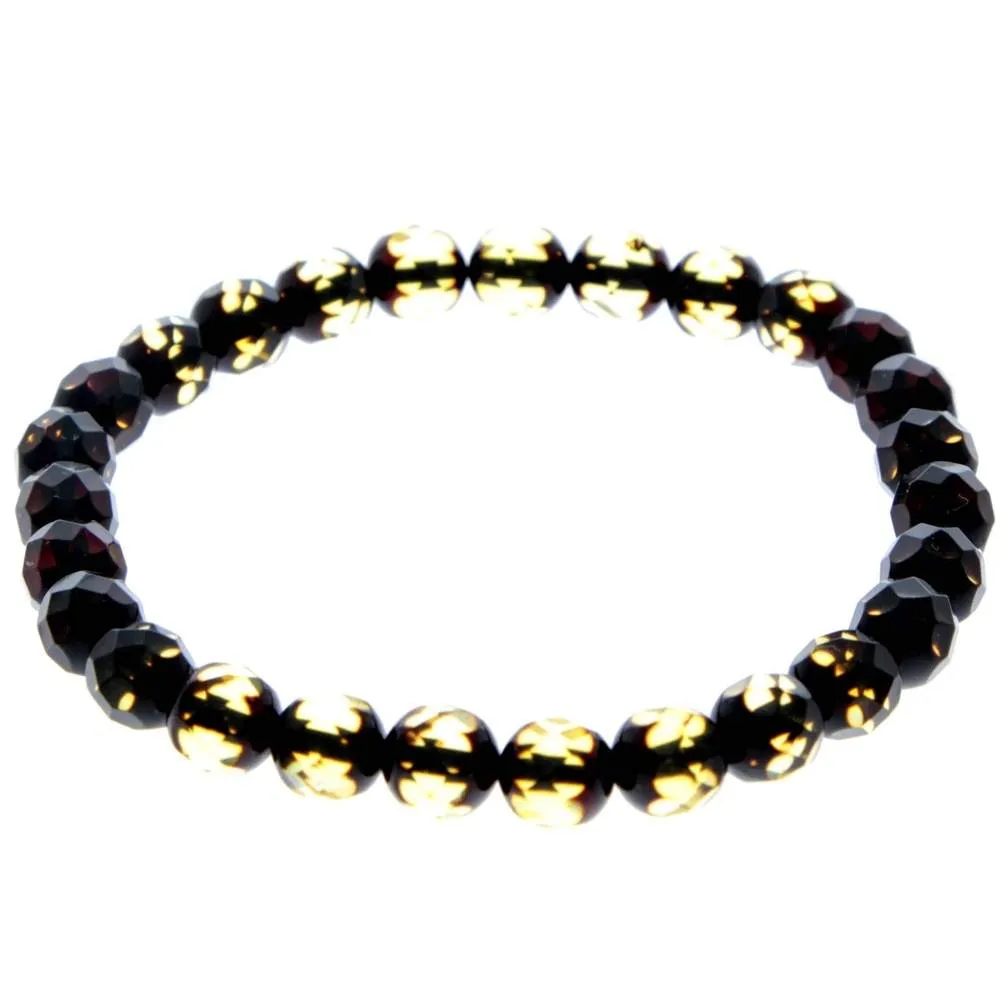 Genuine Faceted Baltic Amber Elasticated Beaded Bracelet for Men / Unisex - FACB