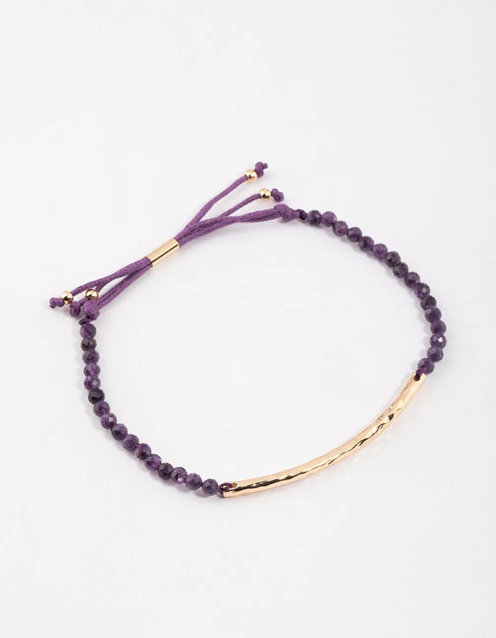 Gold Amethyst Facet Beaded Bar Toggle Bangle