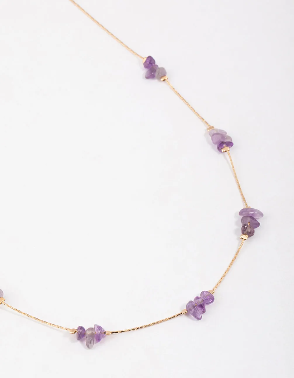 Gold Amethyst Mini Station Dainty Necklace