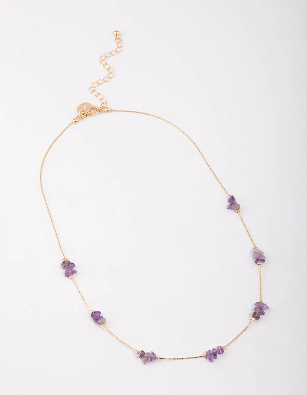 Gold Amethyst Mini Station Dainty Necklace