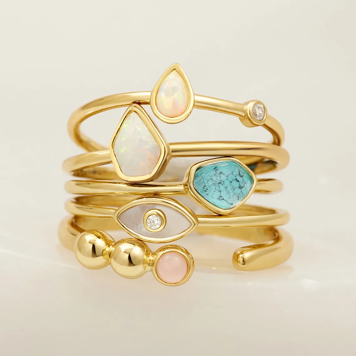 Gold Orb Rose Quartz Adjustable Ring