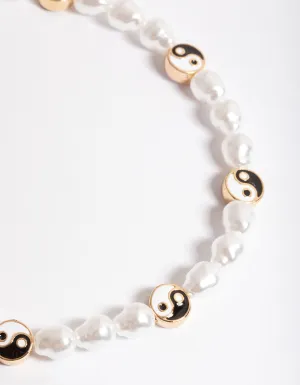 Gold Pearl & Peace Charm Anklet