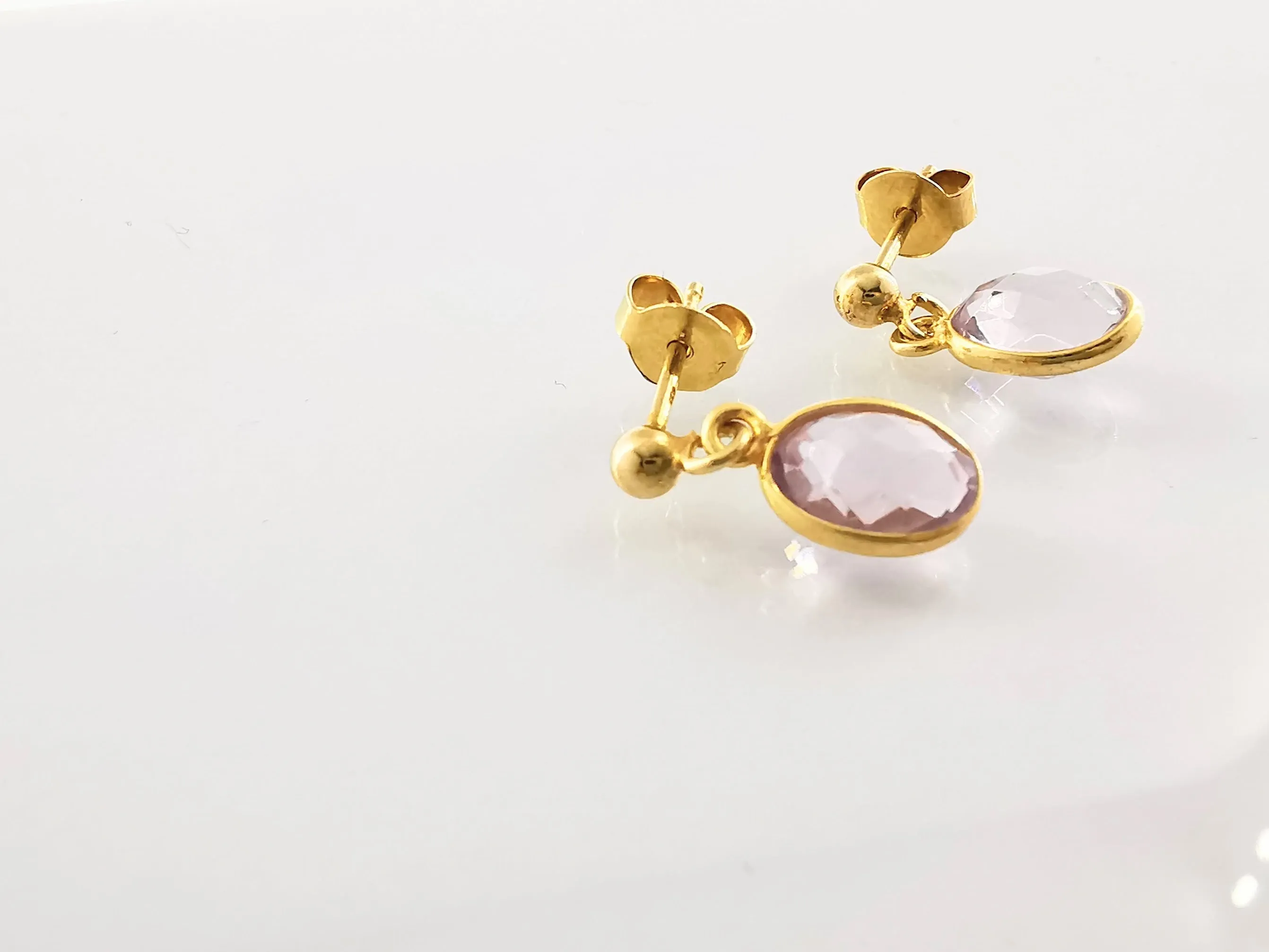 Gold Pink Amethyst Stud Drop Earrings