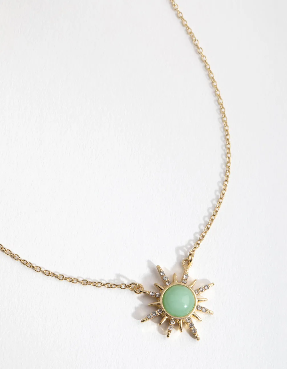 Gold-Plated Jade Sun Necklace with Diamante Accents