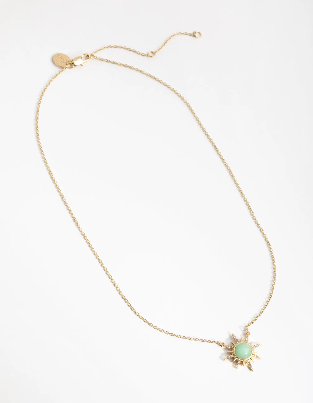 Gold-Plated Jade Sun Necklace with Diamante Accents