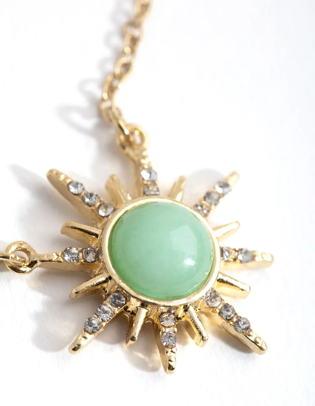 Gold-Plated Jade Sun Necklace with Diamante Accents