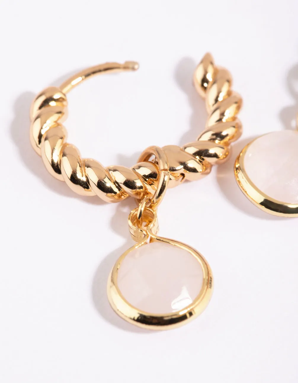 Gold Plated Huggie Hoop Earrings with Rose Quartz