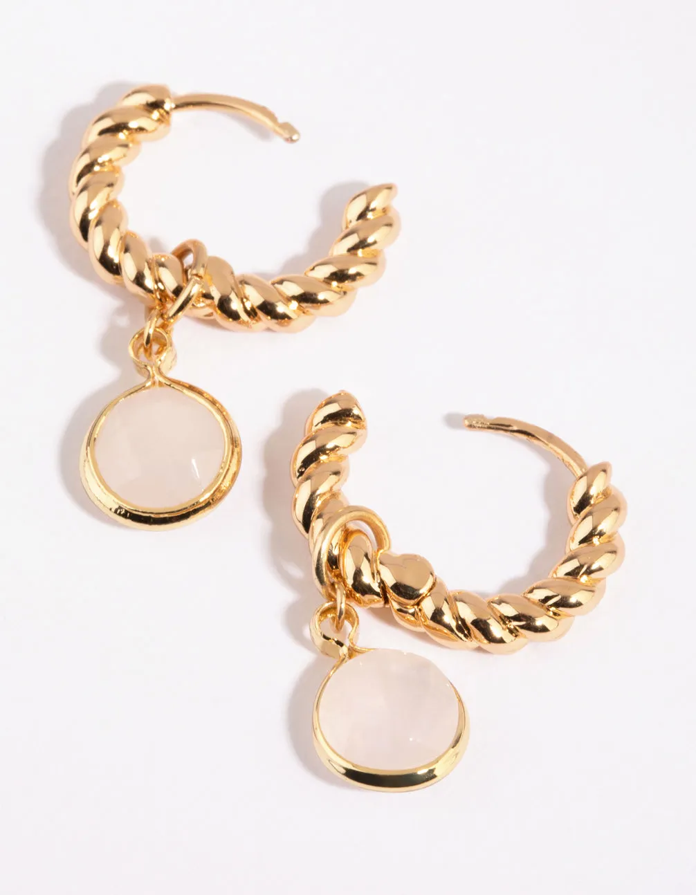 Gold Plated Huggie Hoop Earrings with Rose Quartz