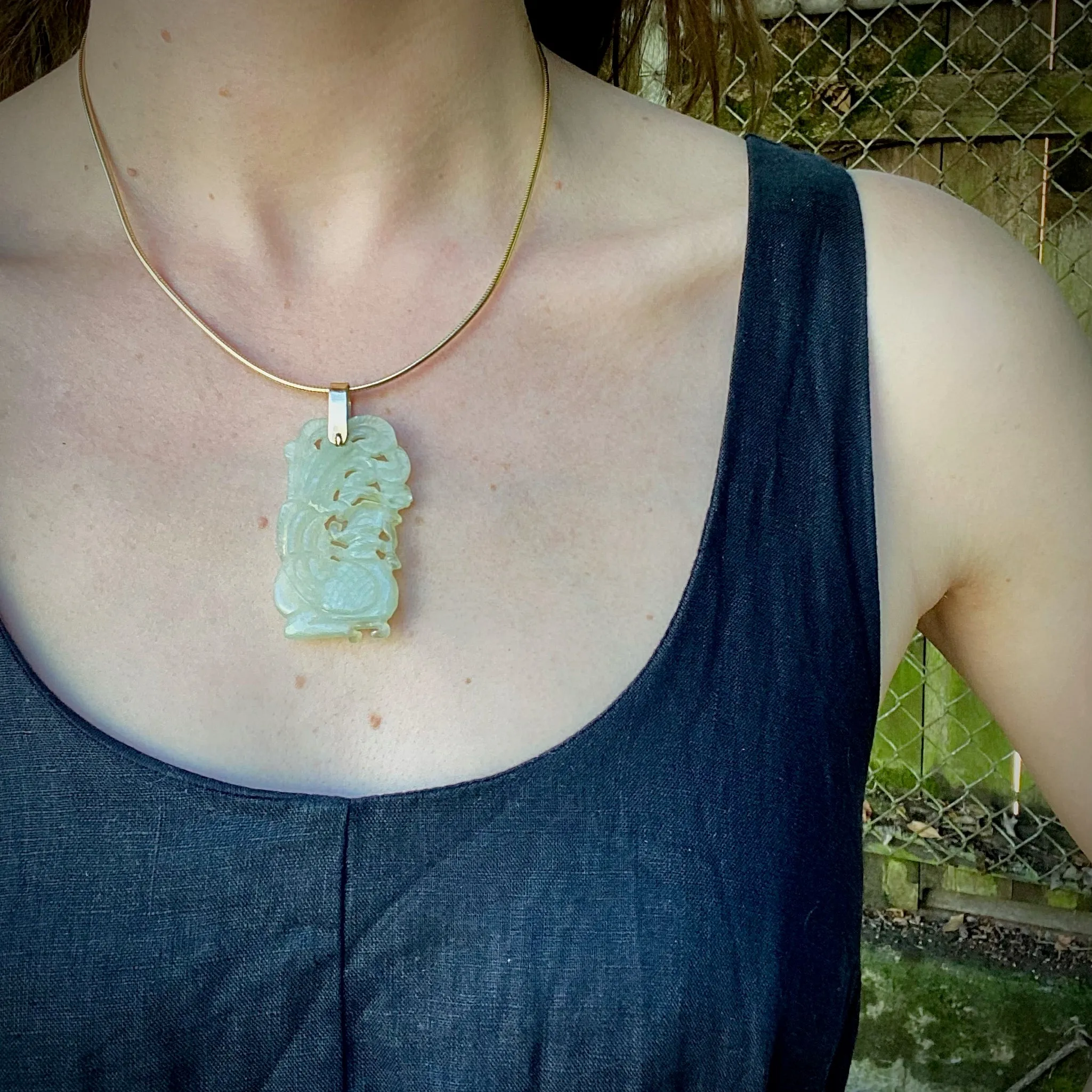 Gorgeous Peacock Pendant in Celadon Green Jade