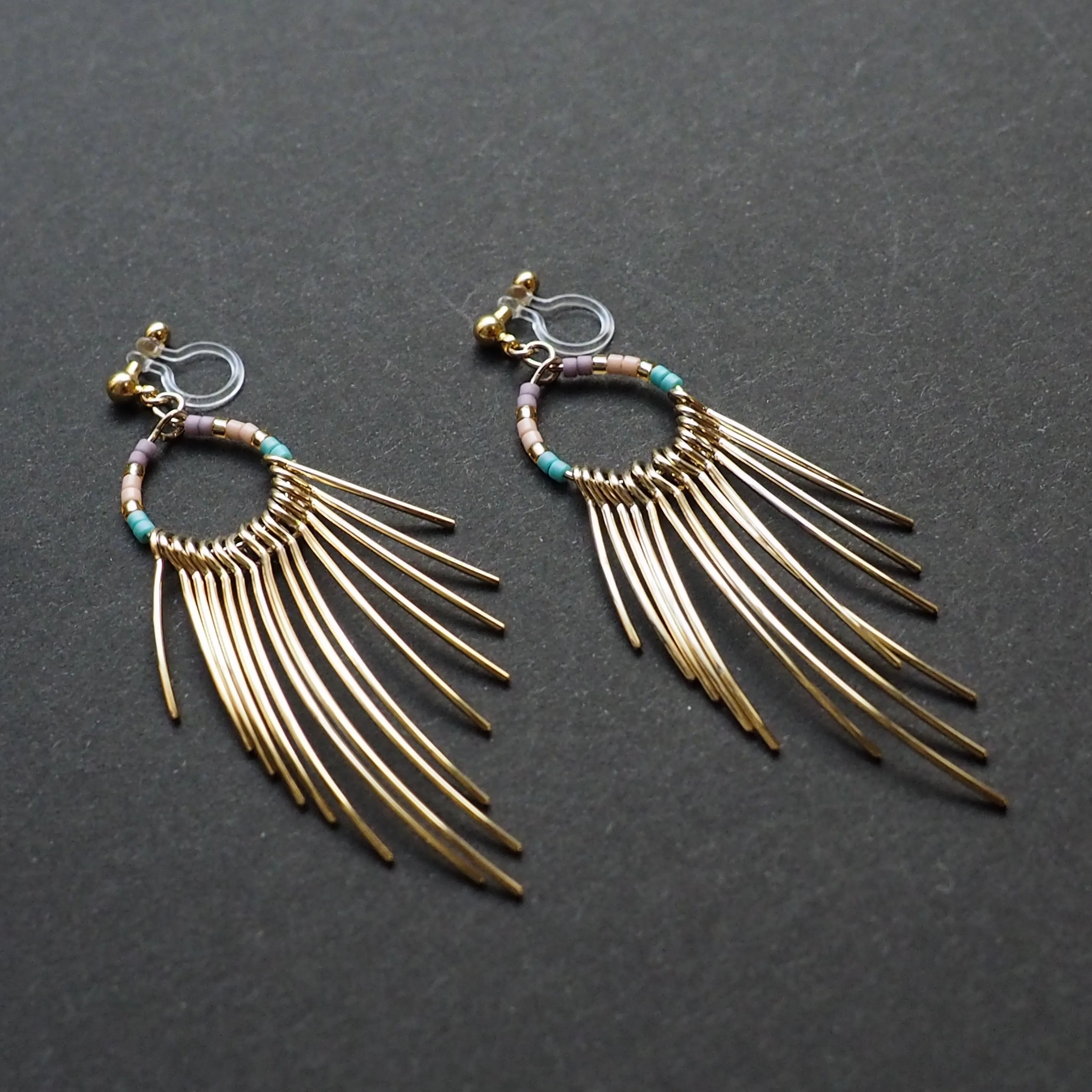 Gradated Fringe invisible clip on earrings ( Gold tone )