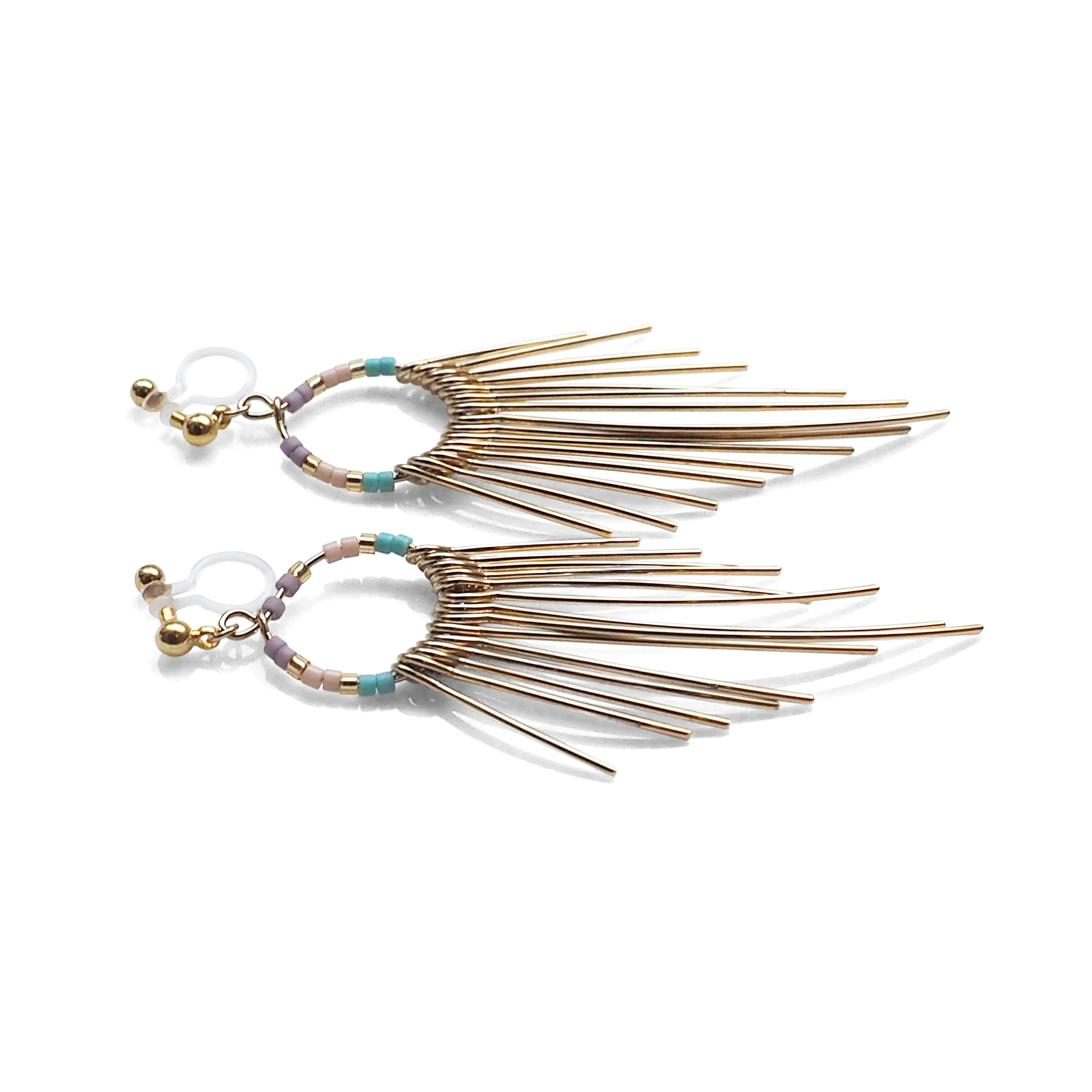 Gradated Fringe invisible clip on earrings ( Gold tone )