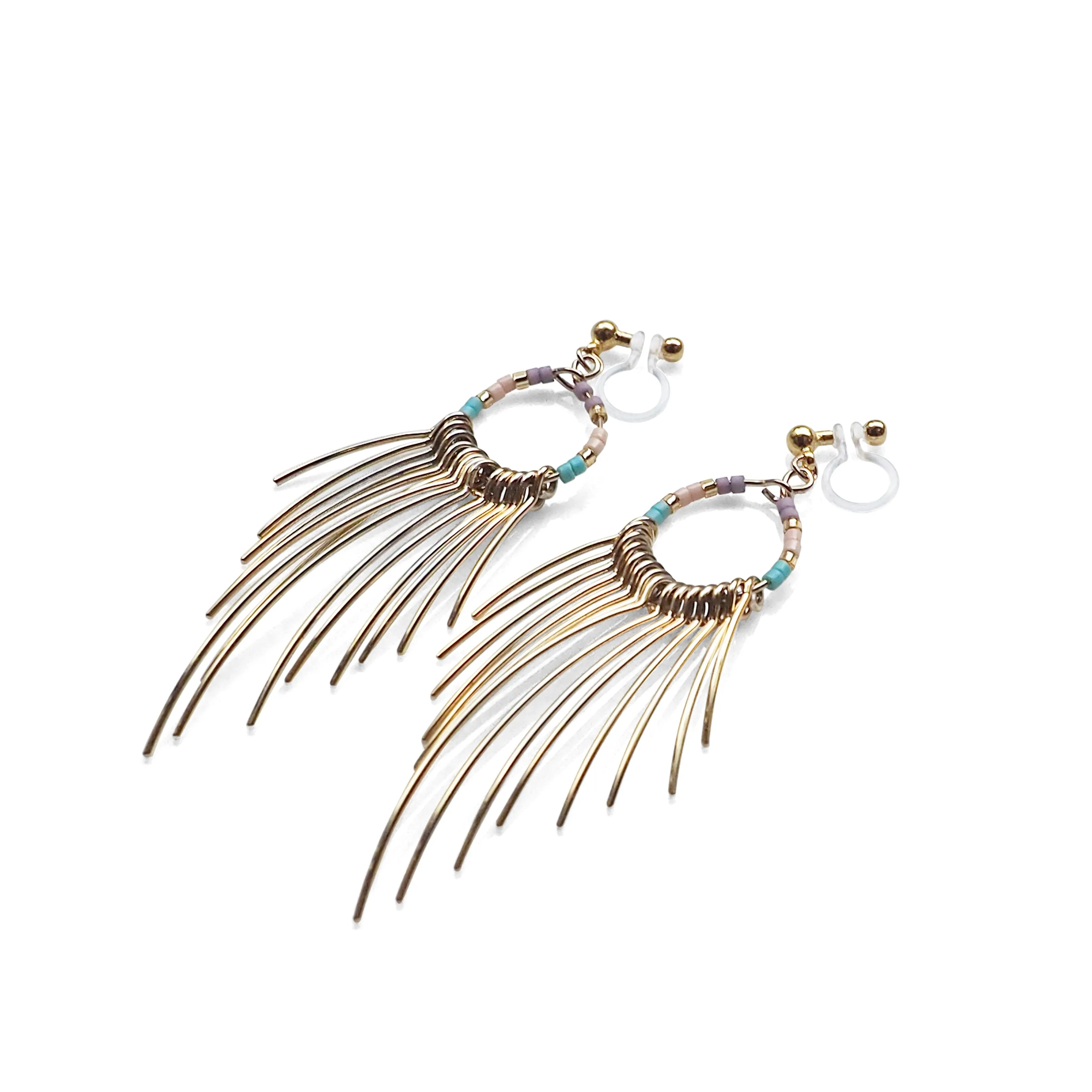 Gradated Fringe invisible clip on earrings ( Gold tone )