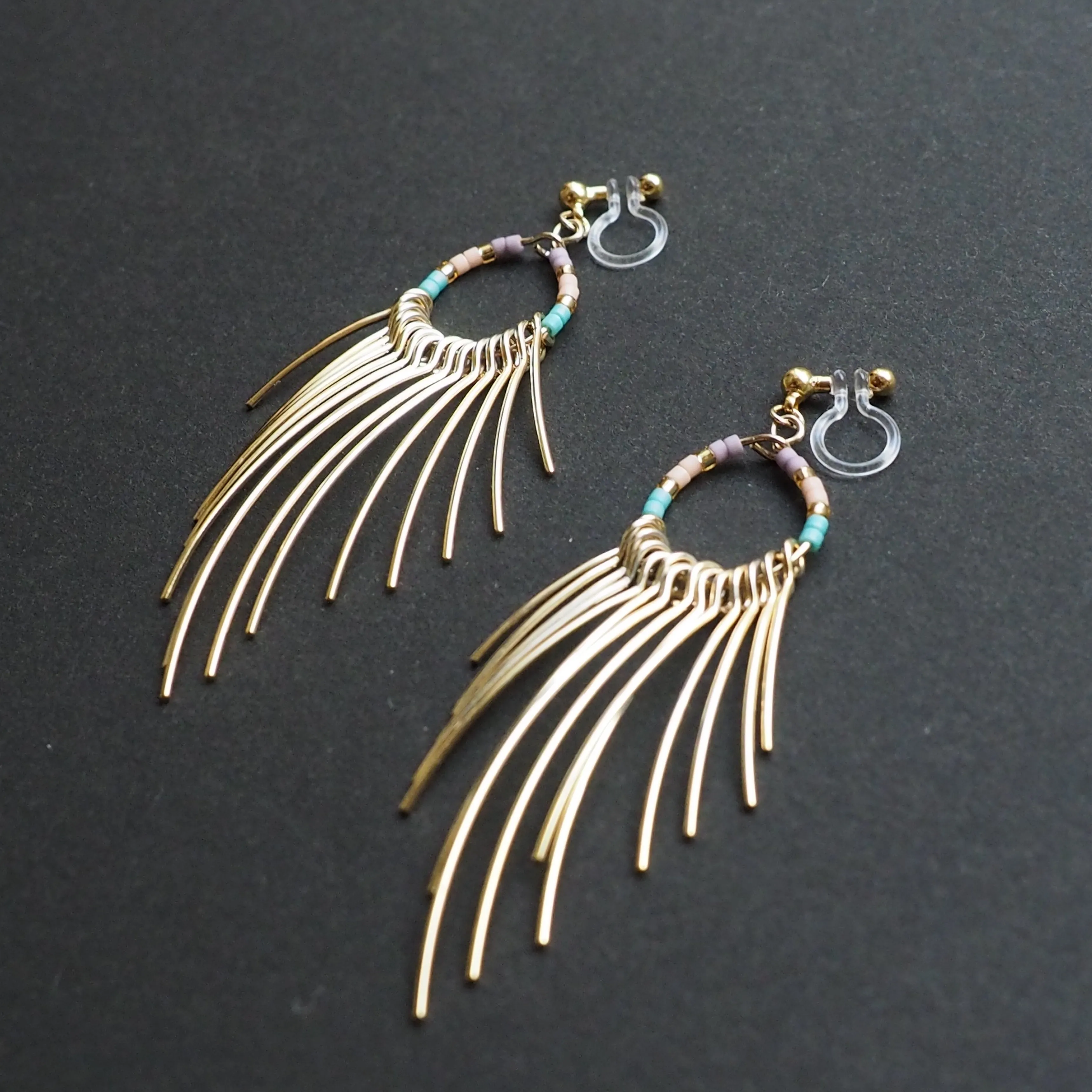 Gradated Fringe invisible clip on earrings ( Gold tone )