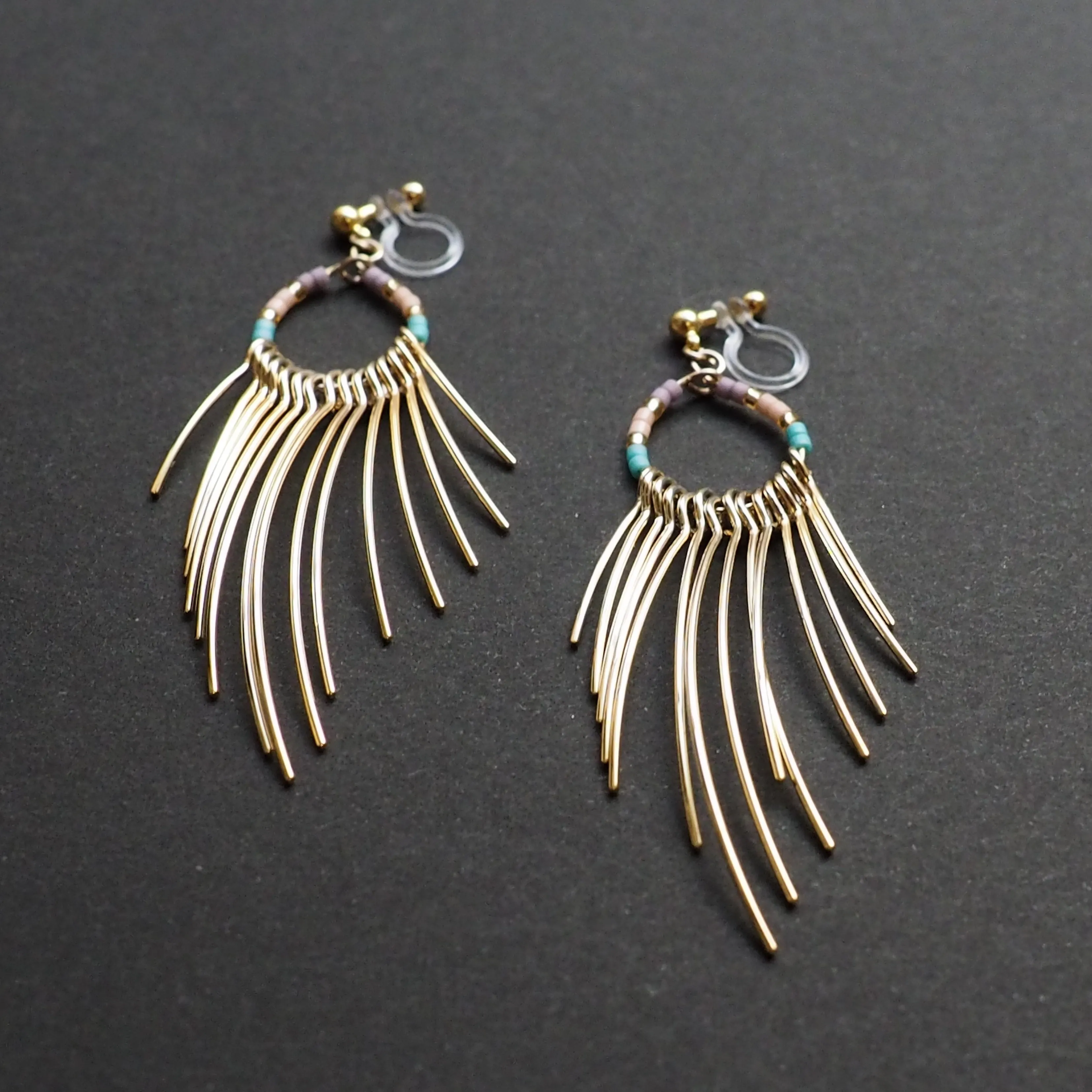 Gradated Fringe invisible clip on earrings ( Gold tone )