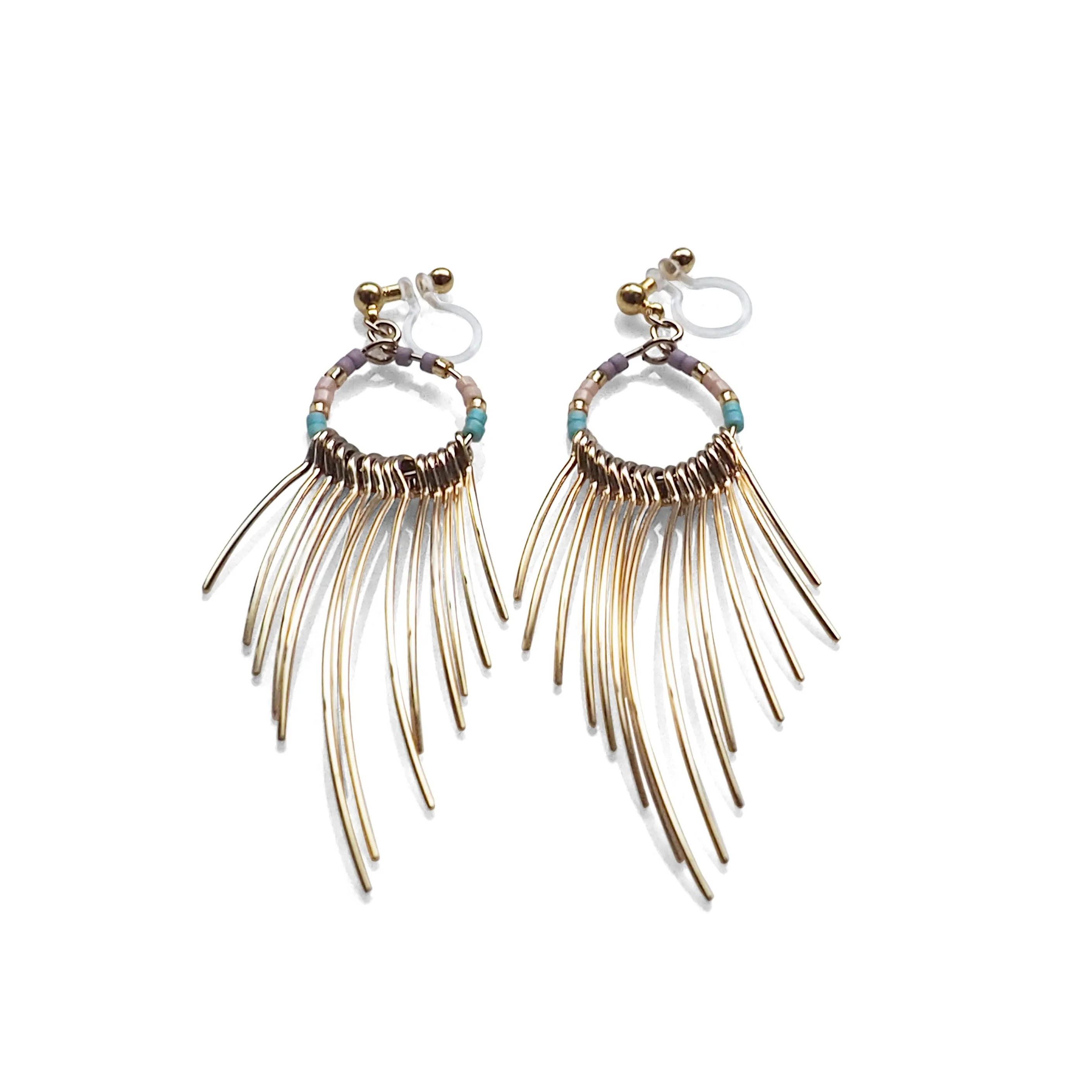 Gradated Fringe invisible clip on earrings ( Gold tone )