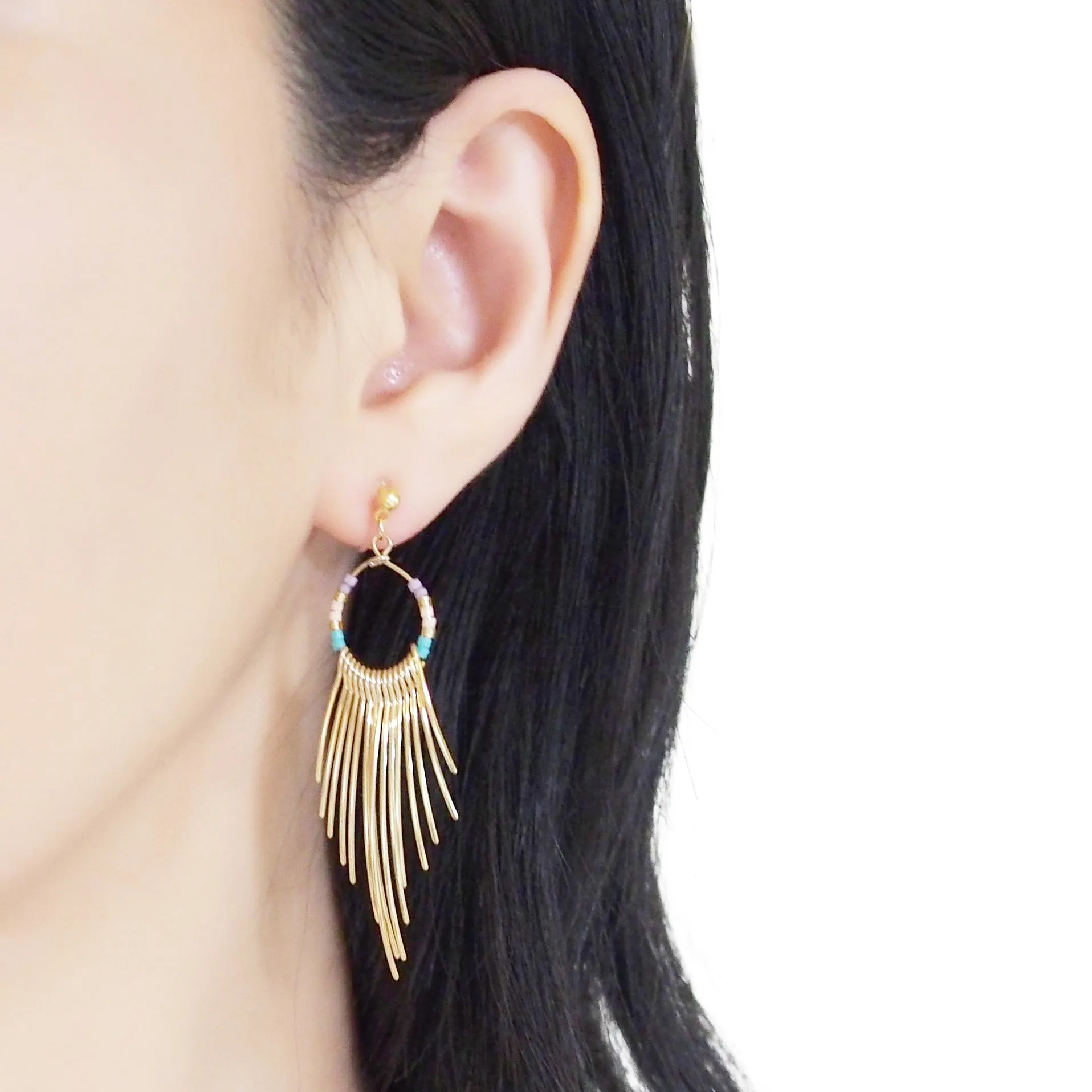 Gradated Fringe invisible clip on earrings ( Gold tone )