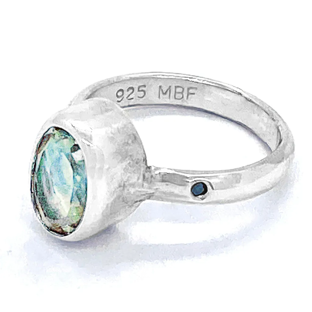 Green Amethyst & Diamond Ring (size 4)