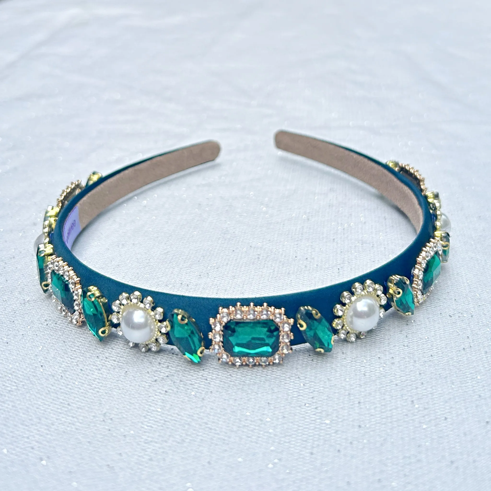 Green Headband With Pearls And Gems