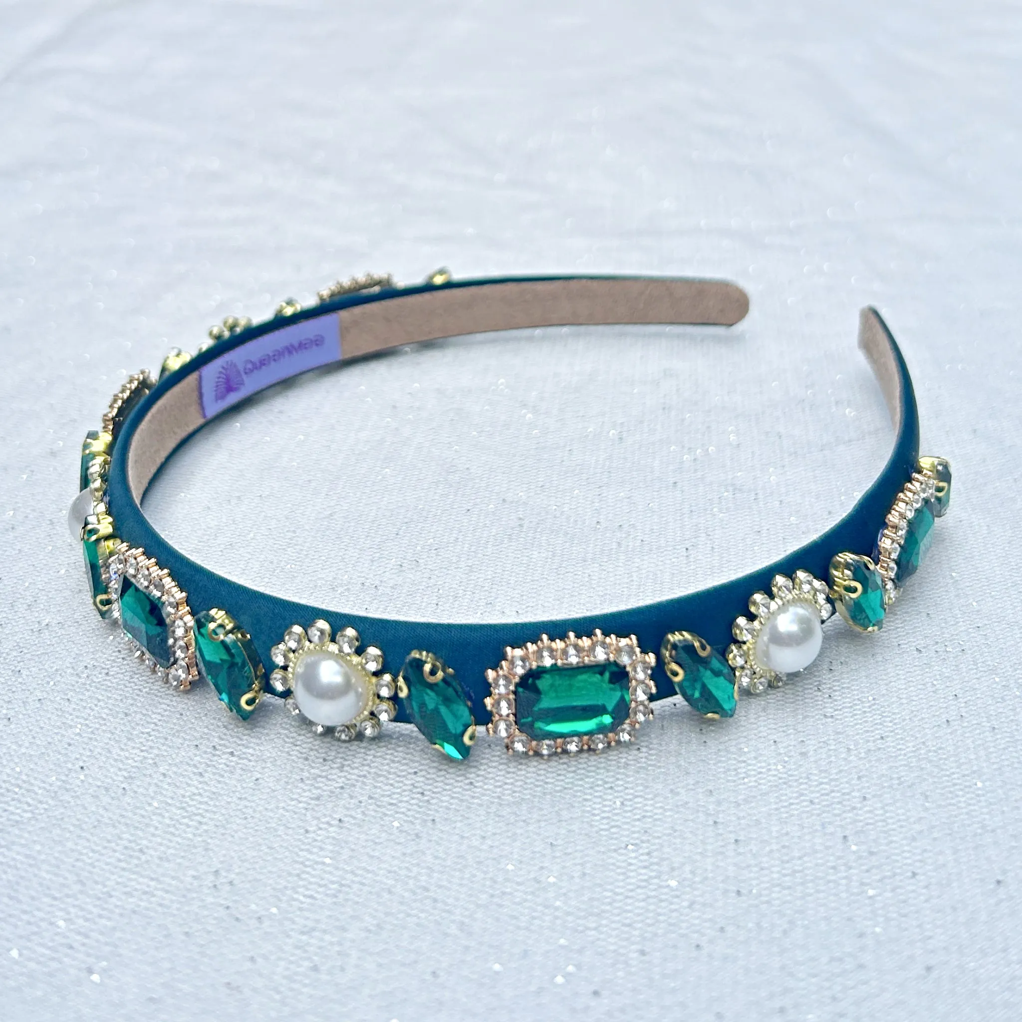 Green Headband With Pearls And Gems