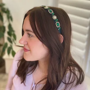 Green Headband With Pearls And Gems