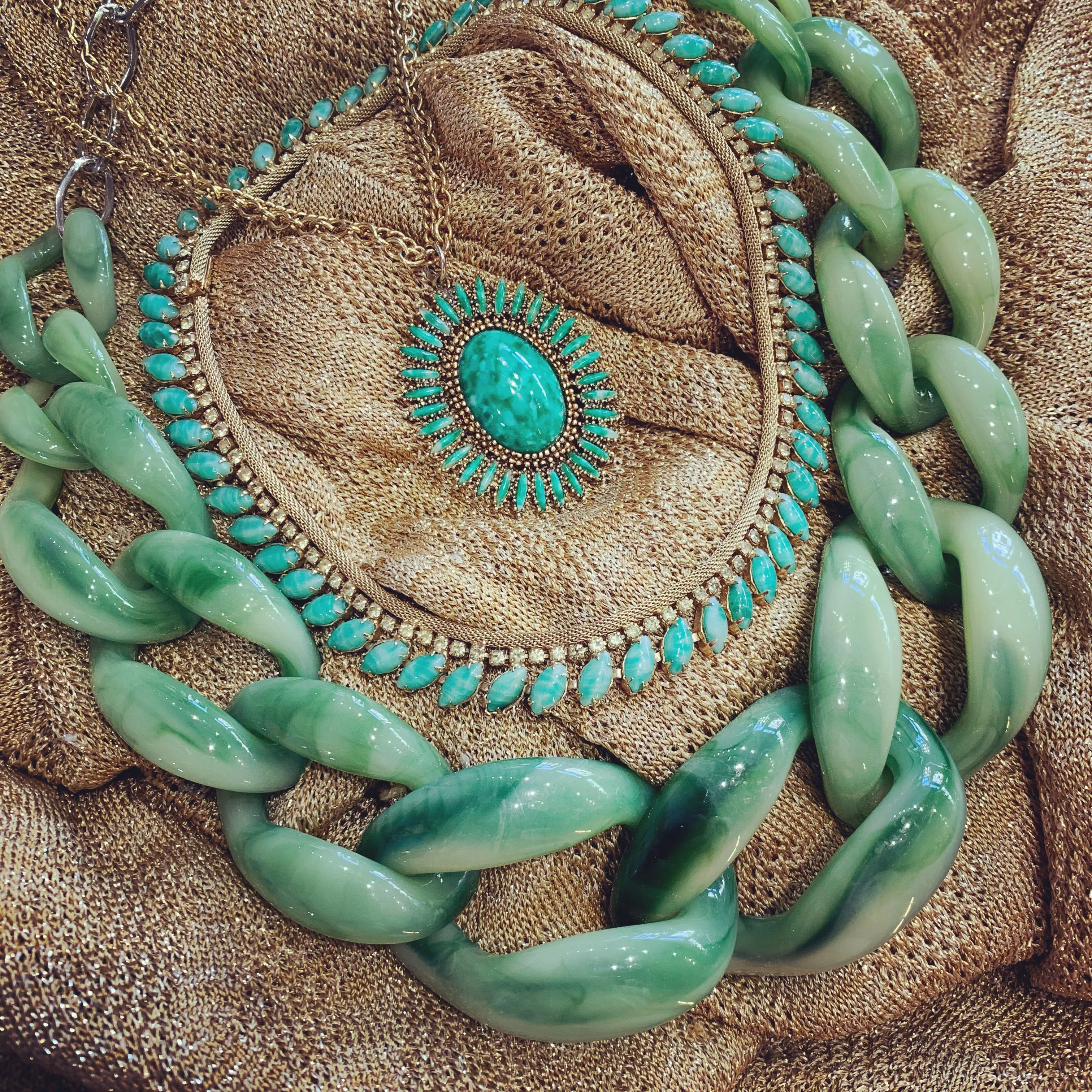 Green Jade Acrylic chain necklace