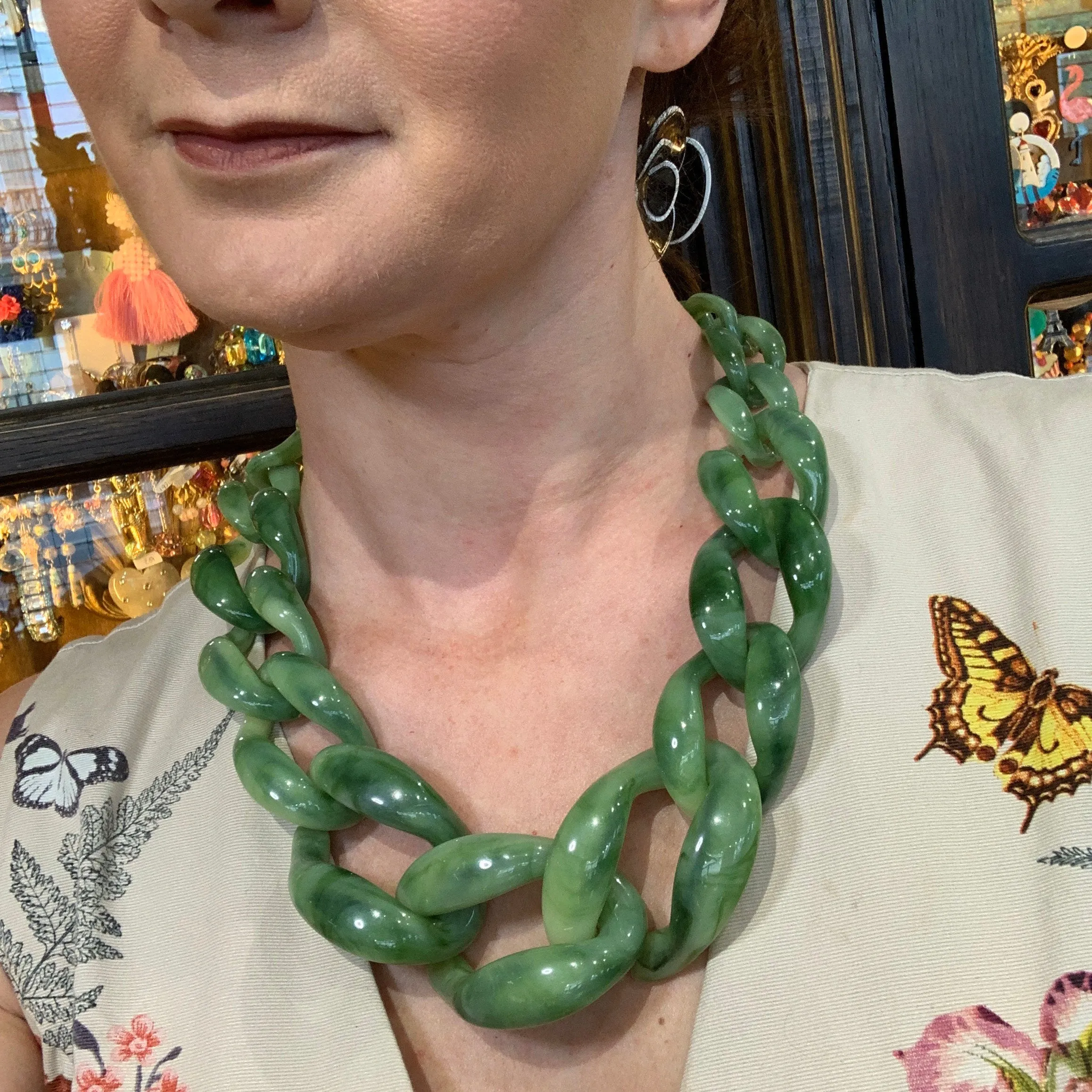 Green Jade Acrylic chain necklace